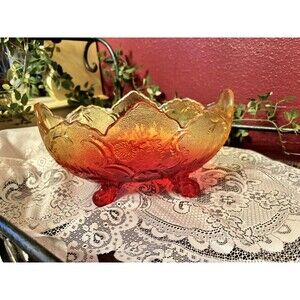 Vintage Jeanette Glass Lombardi Amberina Footed Bowl